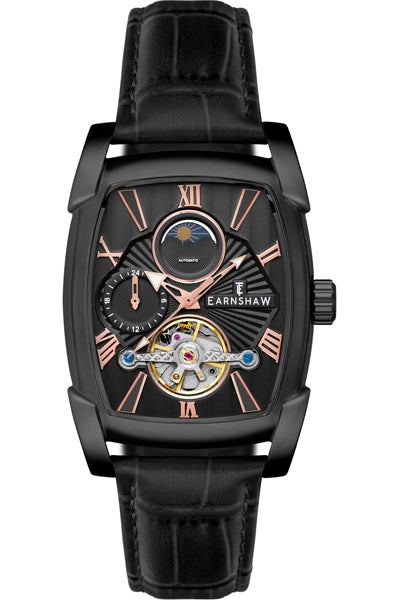 Earnshaw Analog Black & Leather Men' ES 8296 06