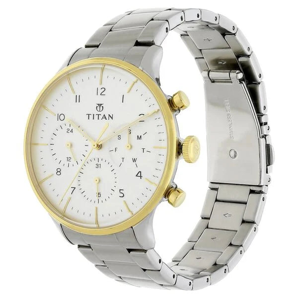 White Dial Quartz Multifunction Stainless Steel Strap watch for Men NS90102BM01