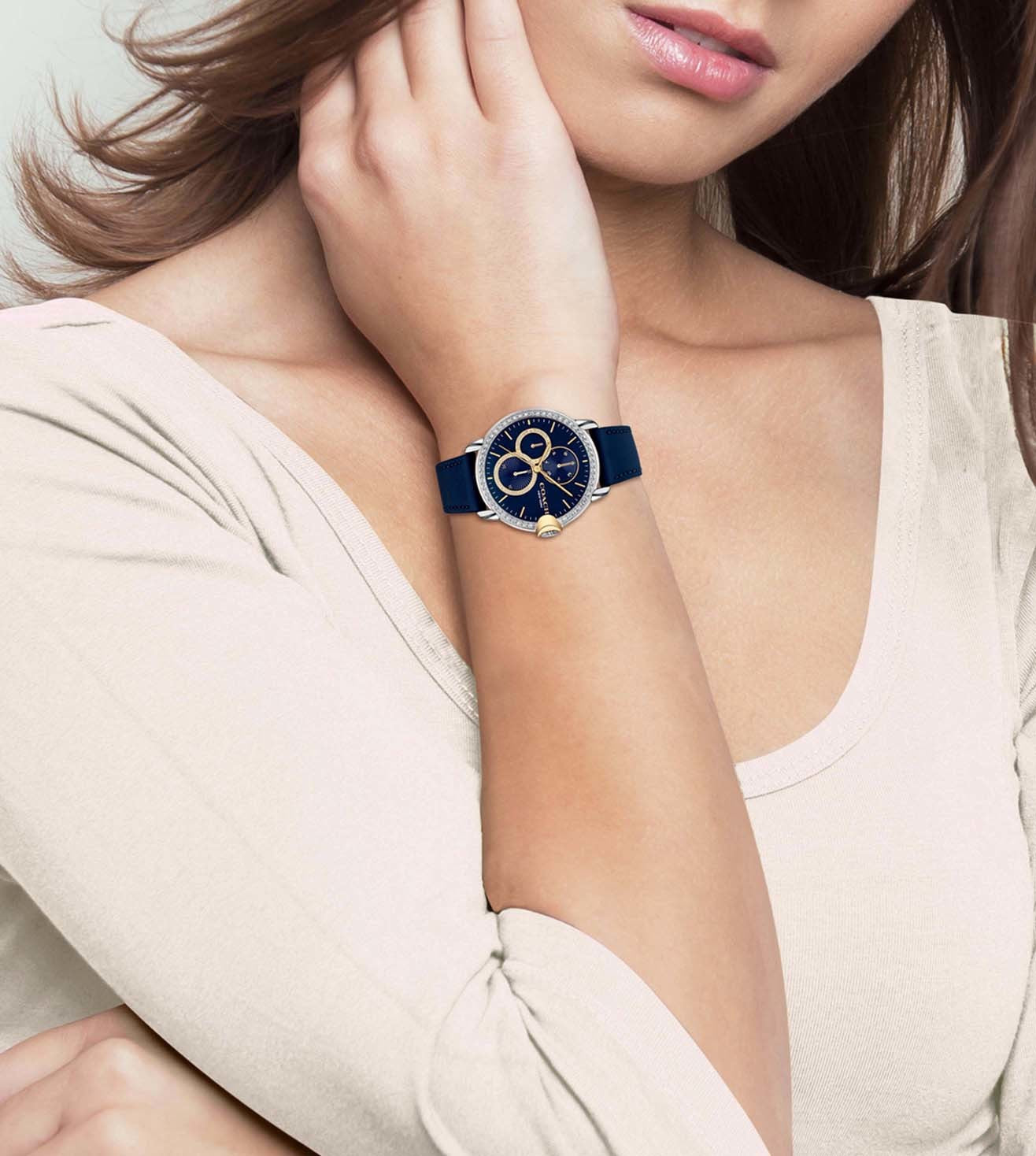 Coach Multifunction Navy & Leather Women's Watch NDCO14503734W