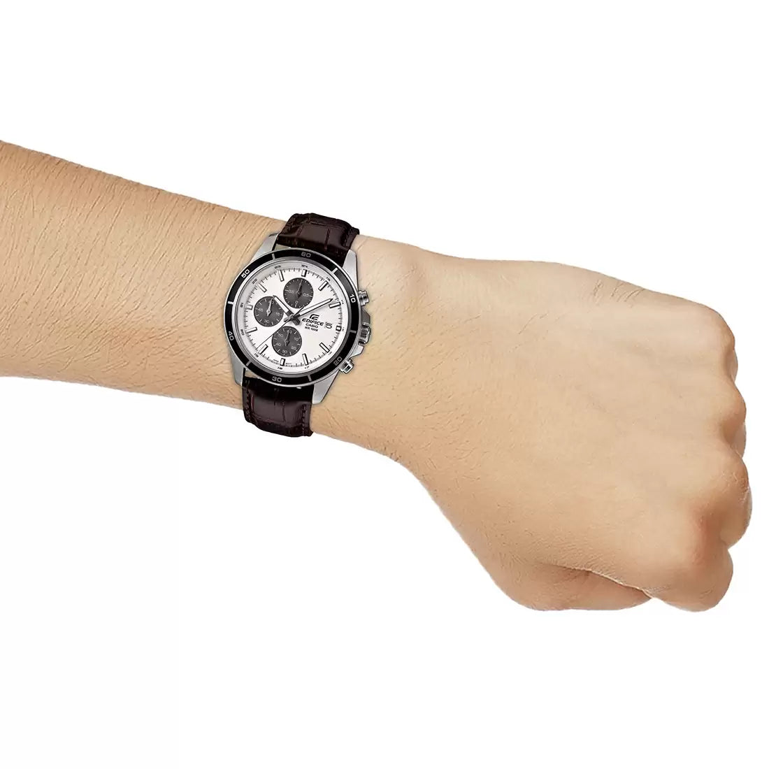 Casio Chronograph White & Leather Men's Watch EX097