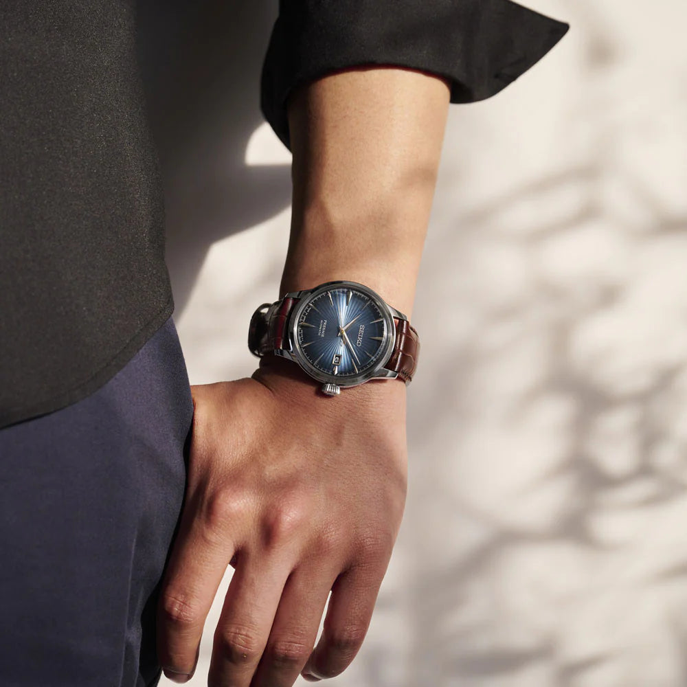 Seiko Analog Blue & Leather Men's Watch SRPK15J1