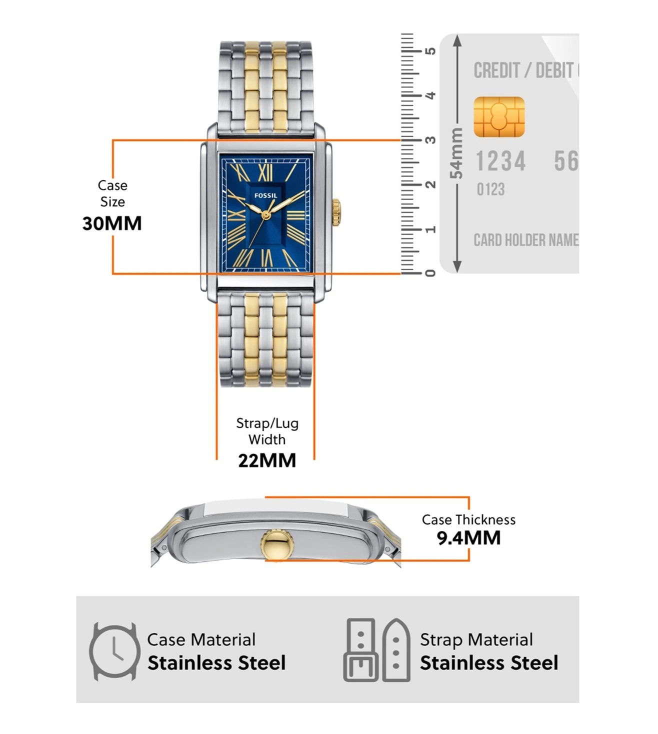 Fossil Blue & Stainless Steel Men's Watch FS6010