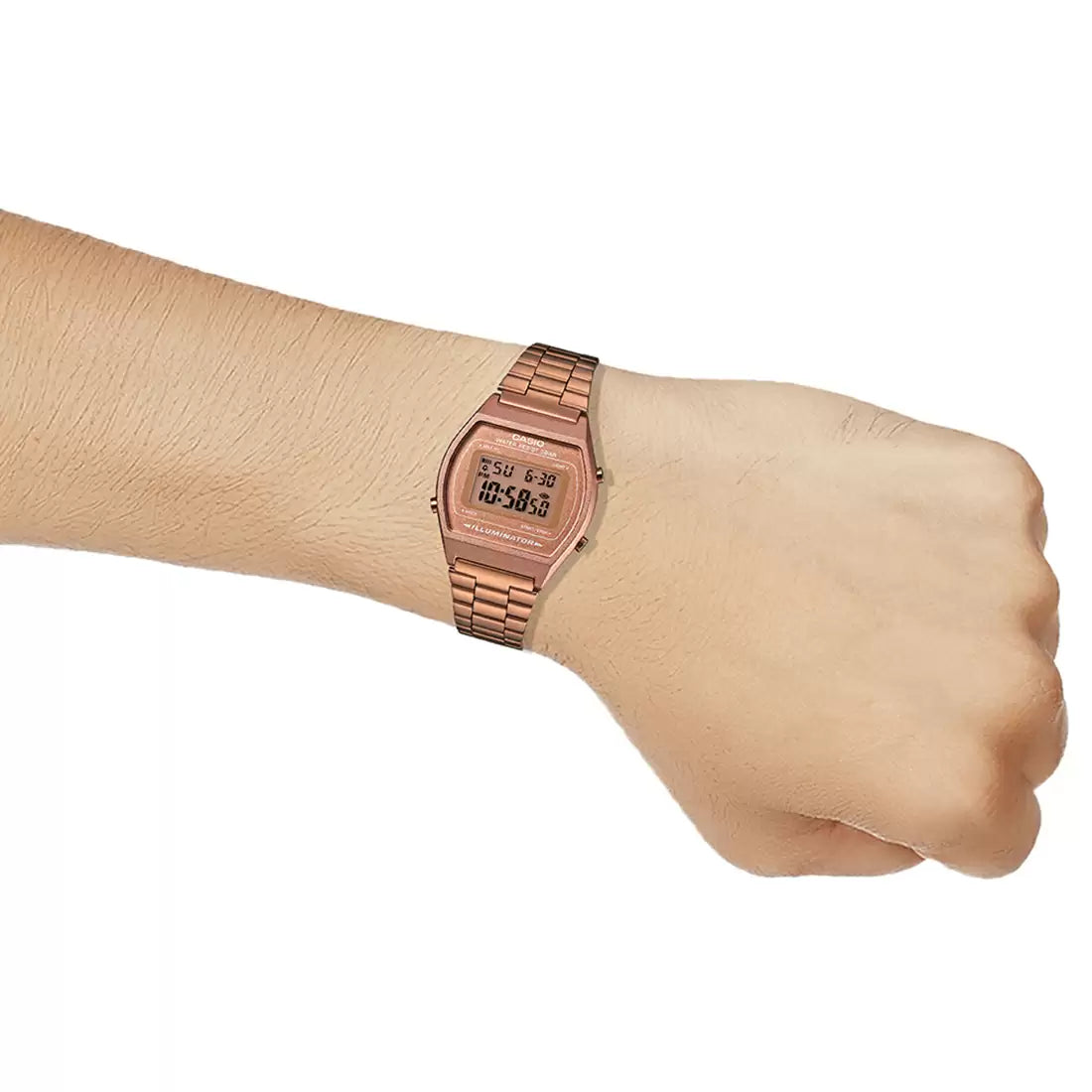 Casio Digital Rose Gold & Stainless Steel Unisex Watch D128