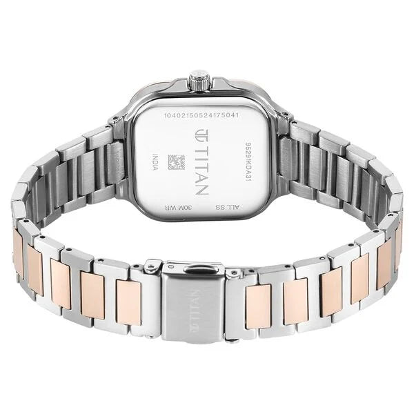 Slim Square Quartz Analog with Date Silver Dial With Two Toned Color Stainless Steel Strap Watch For Women