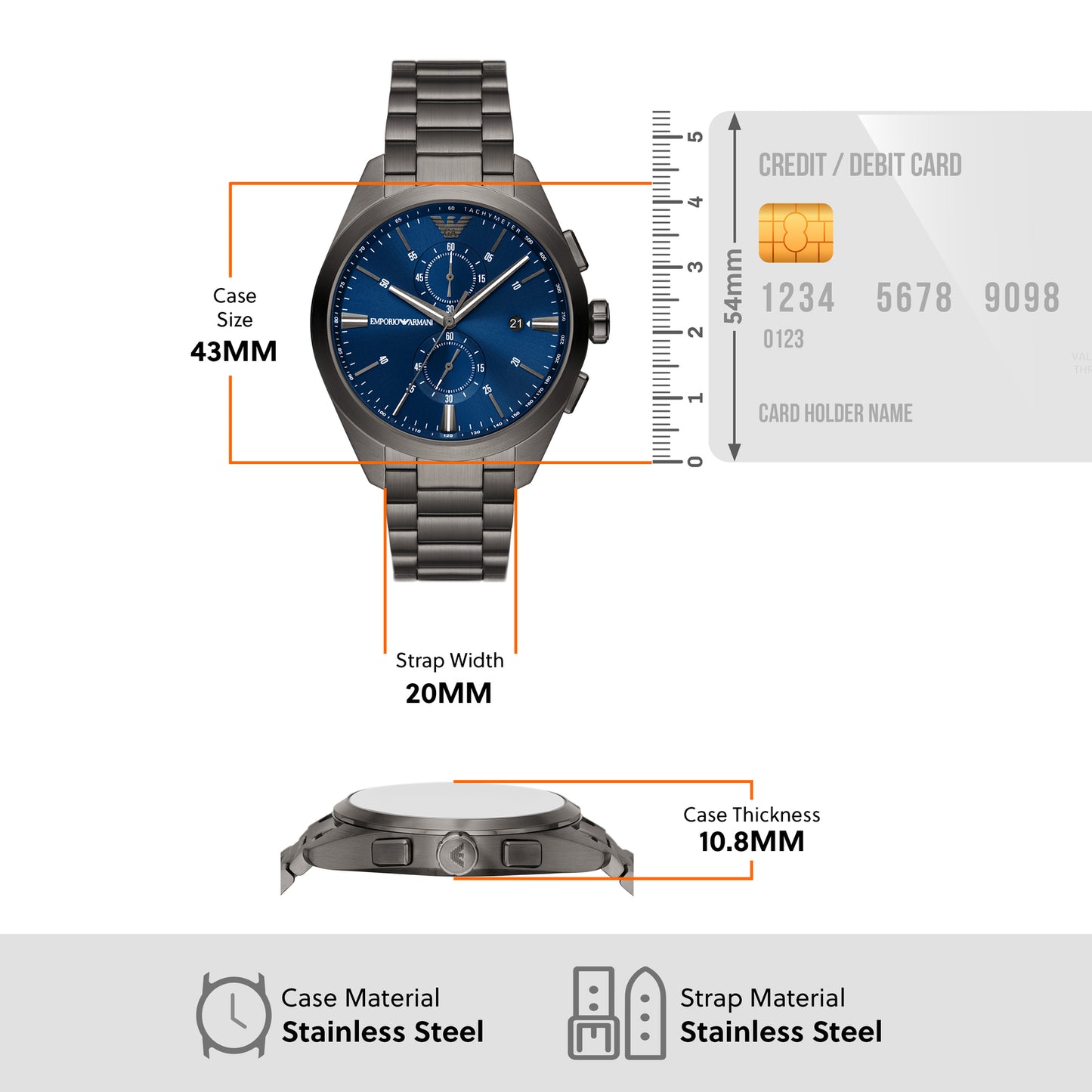 Emporio Armani Chronograph Blue & Stainless Steel Men's Watch AR11481