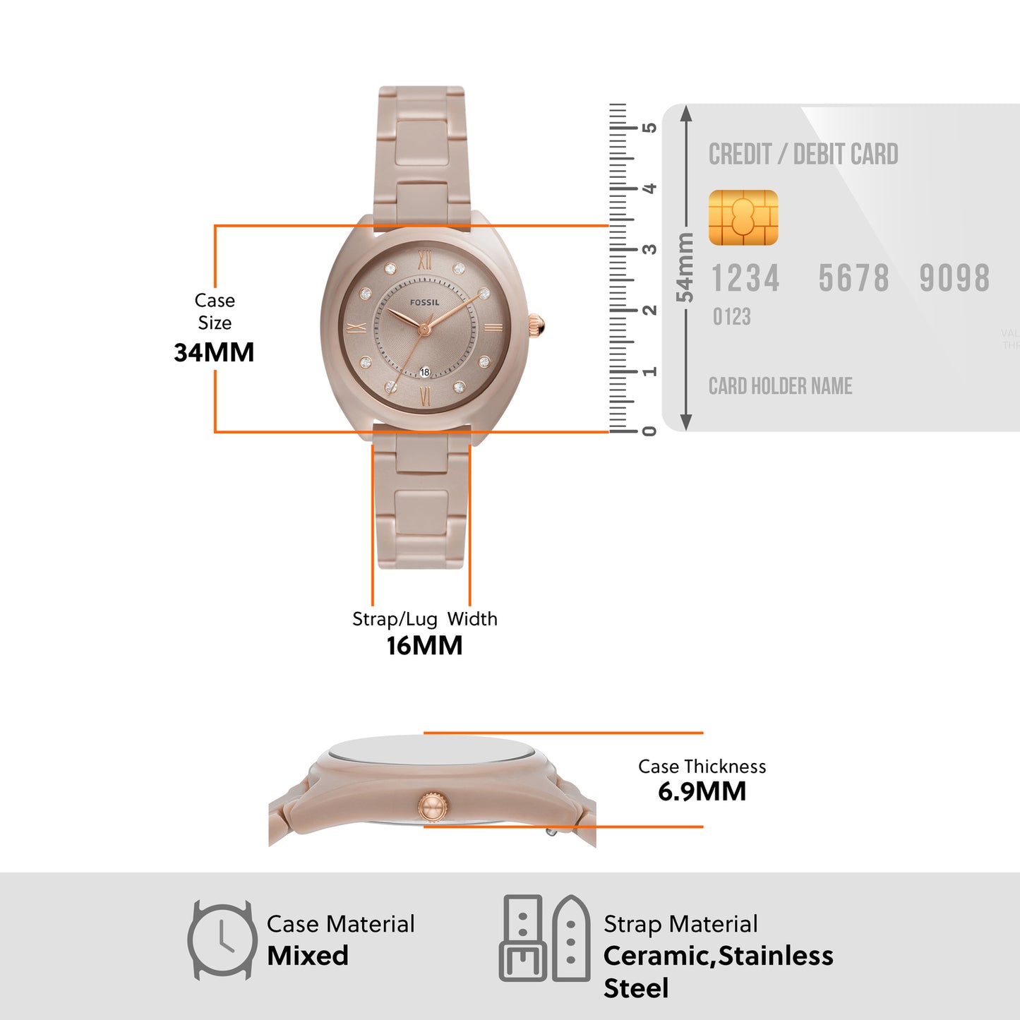 Fossil Analog Rose Gold & Ceramic Women's Watch CE1110