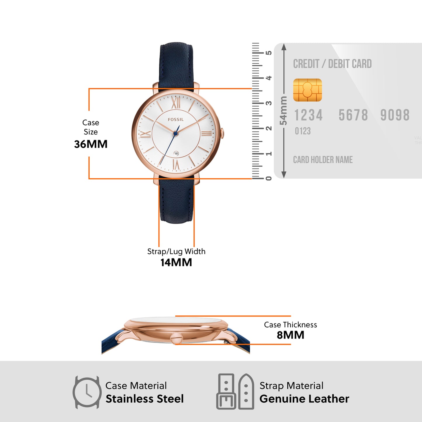 Fossil Analog Silver & Leather Women's Watch ES3843