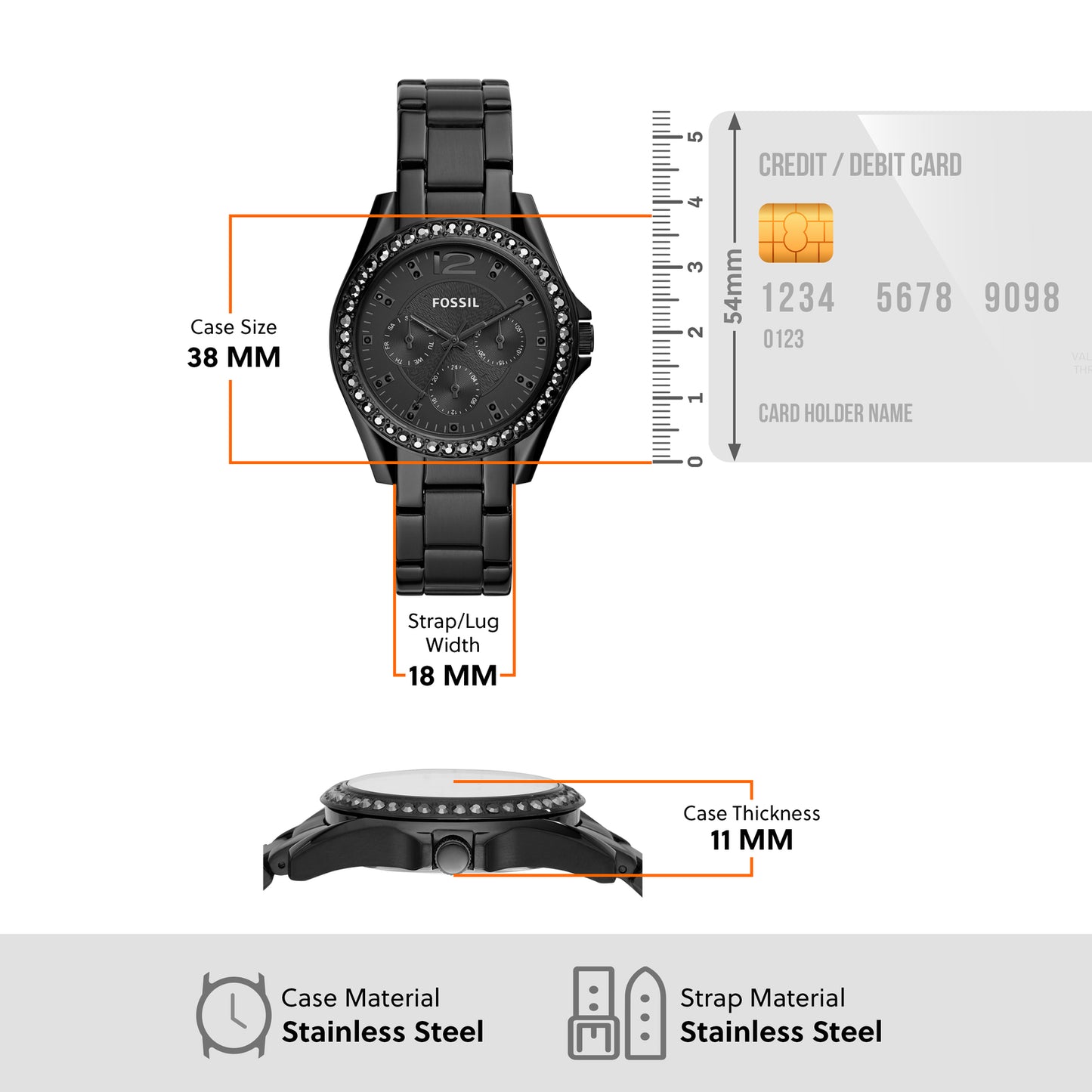 Fossil Analog Black & Stainless Steel Women's Watch ES4519