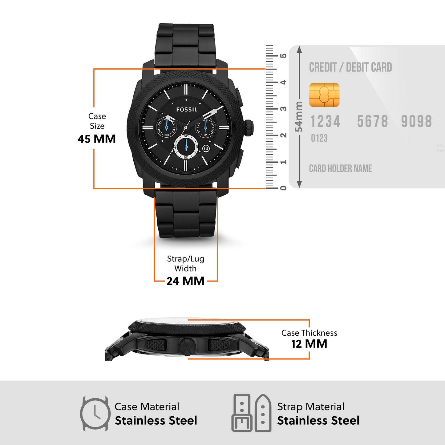 Fossil Chronograph Black & Stainless Steel Men's Watch FS4552