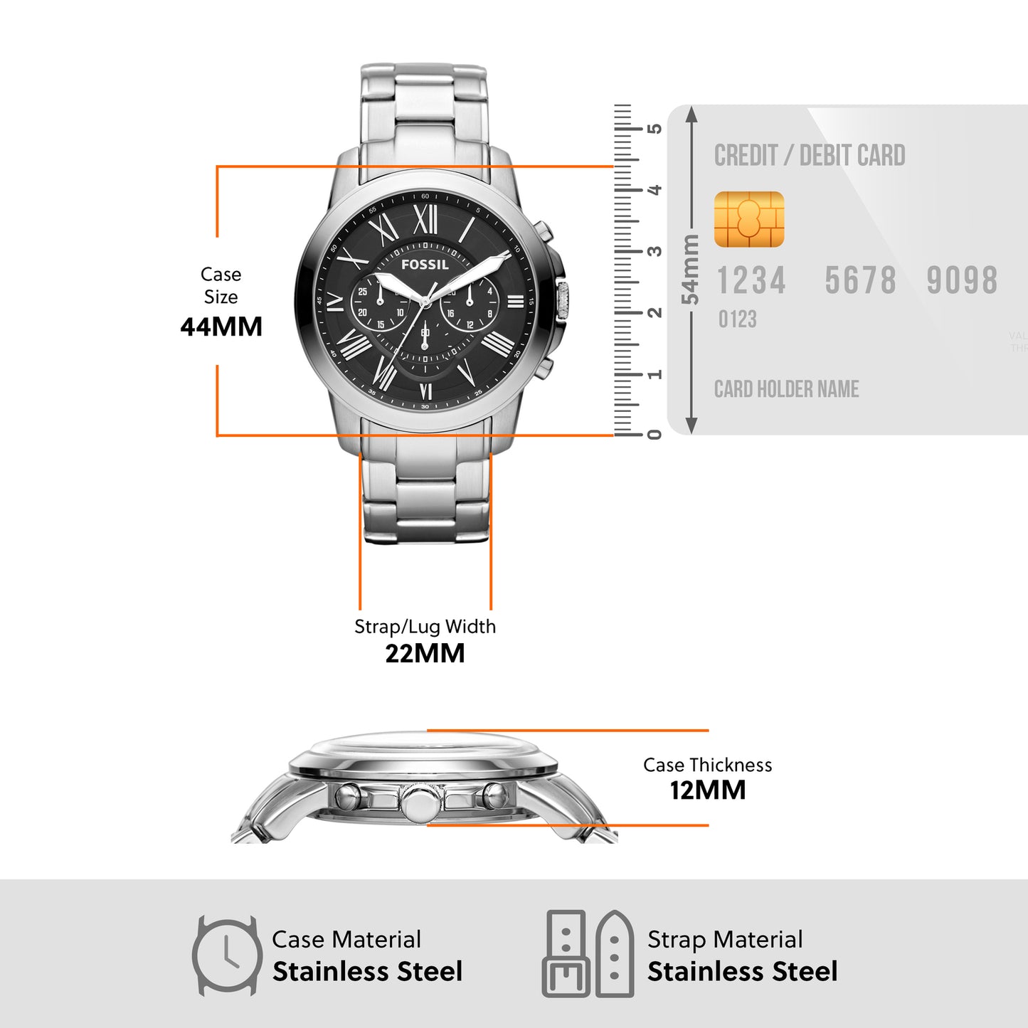 Fossil Chronograph Black & Stainless Steel Men's Watch FS4736