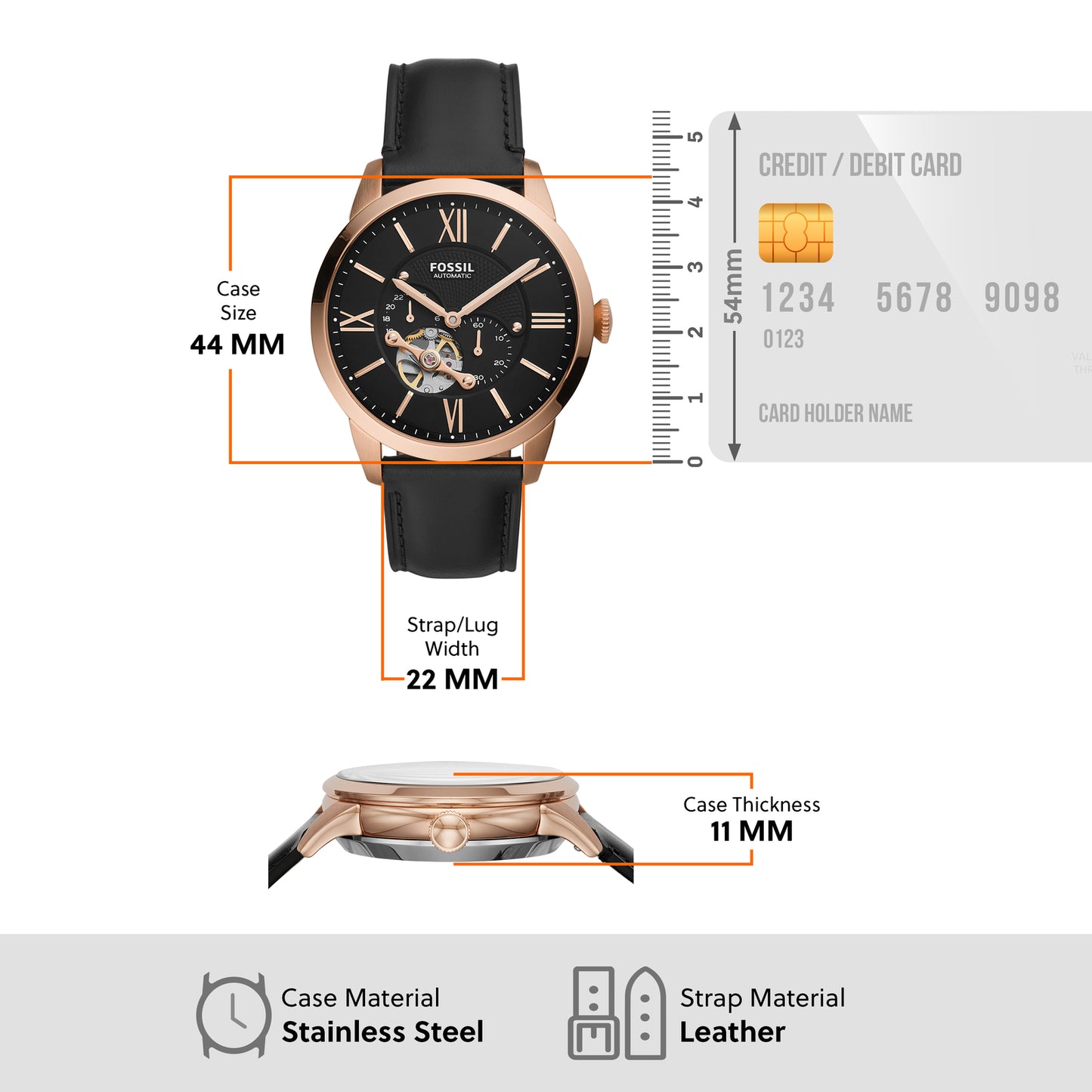 Fossil Analog Black & Leather Men's Watch ME3170