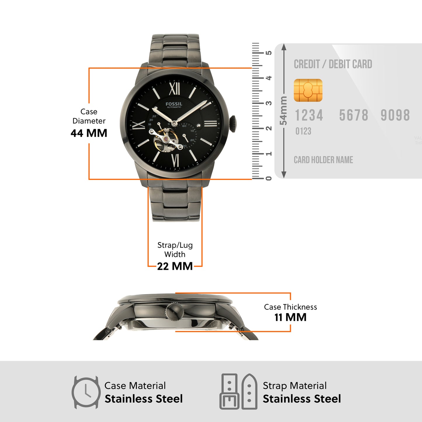 Fossil Analog Black & Stainless Steel Men's Watch ME3172