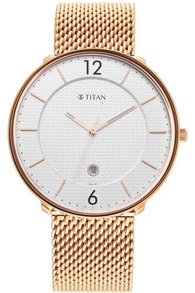 Titan Black and Gold Silver Dial Analog Stainless Steel Strap watch for Men