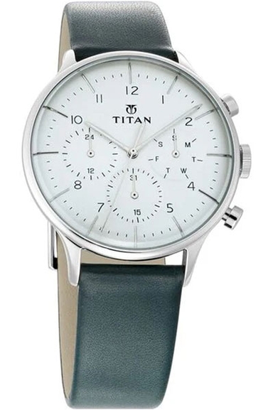 Titan Quartz Multifunction White Dial Leather Strap Watch for Men