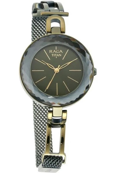 Titan Raga Facets Gun Dial Women Watch With Stainless Steel Strap