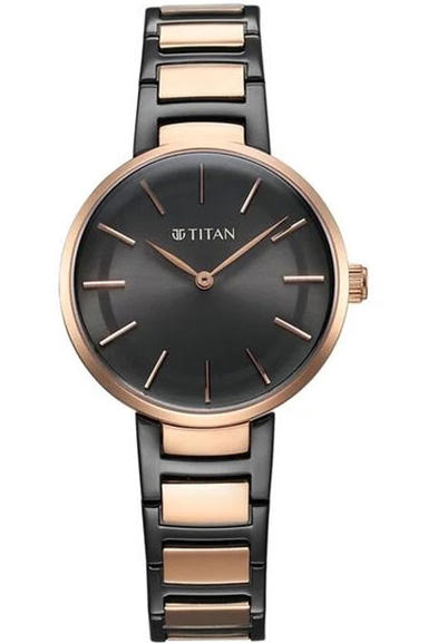 Titan Workwear Quartz Analog Anthracite Dial Stainless Steel Strap Watch for Women