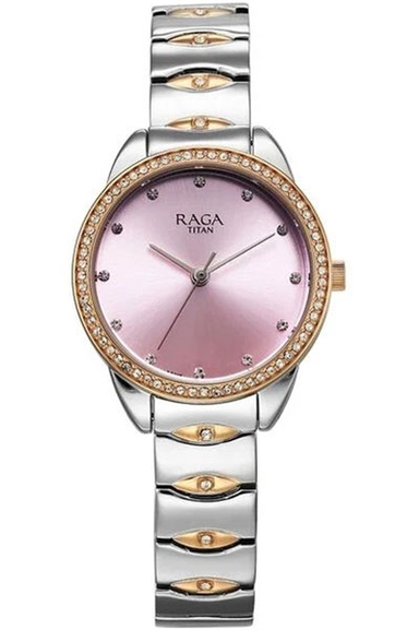 Titan Raga Showstopper Quartz Analog Purple Dial Metal Strap Watch for Women