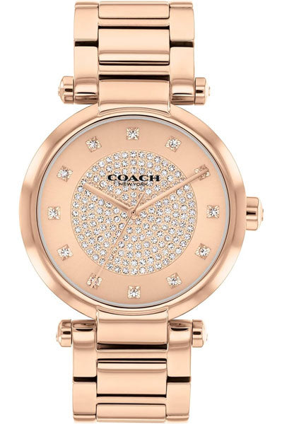 Coach Cary Qtz Basic Carnation Gold Round Dial Women's Watch|Ionic Plated Rose Gold Steel Material|Gold Color Band - 14504254