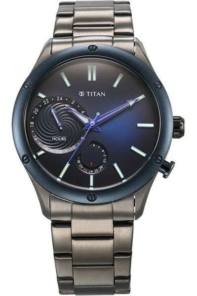 Stellar Quartz Multifunction Blue Dial Stainless Steel Strap Watch for Men