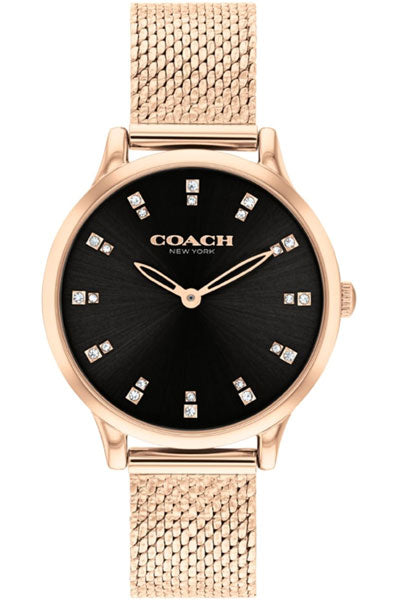 Coach Chelsea Qtz Basic Slim Black Round Dial Women's Watch|Ionic Plated Rose Gold Steel Material|Gold Color Band - 14504217