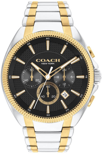 Coach Jackson Qtz Fashion Chrono Black Round Dial Men's Watch|Two Tone Stainless Steel Material|Silver Color Band