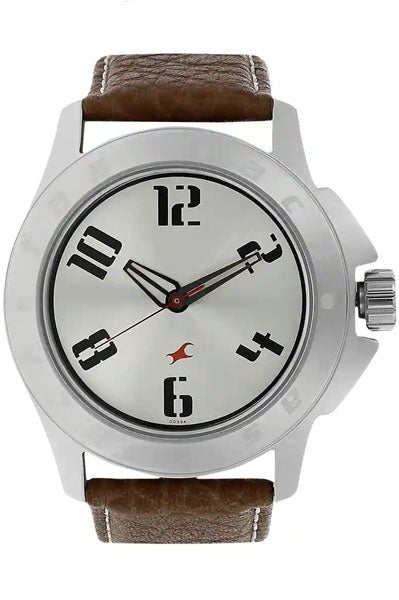 Fastrack Analog Silver & Leather Men's Watch NK3075SL03