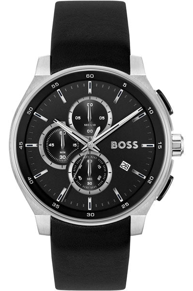 Hugo Boss Leather Black Dial Chronograph Men's Watch 1514188