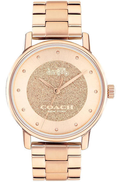 COACH Grand Qtz Basic Rose Gold Round Dial Women's Watch|Ionic Plated Rose Gold Steel Material|Gold Color Band - 14503492