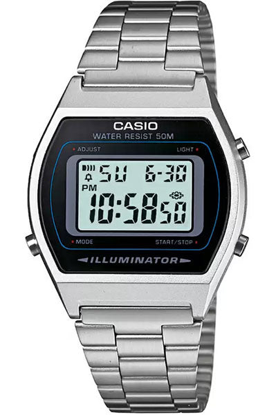CASIO Digital Black & Stainless Steel Unisex Watch D129