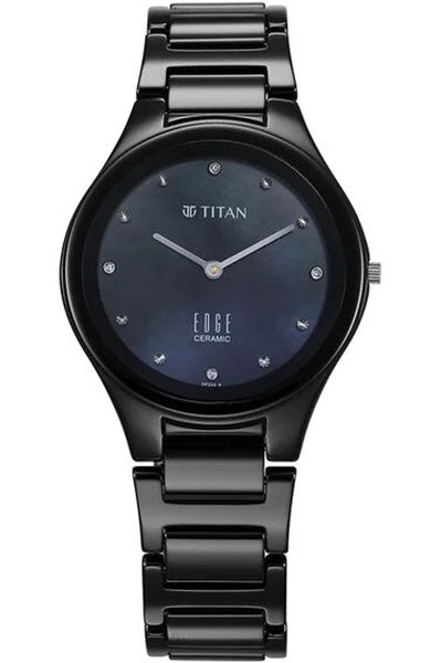 Edge Ceramic Slim Glossy Black Dial With Diamonds Analog Watch for Women