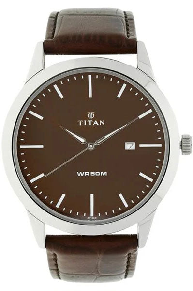 Quartz Analog with Date Brown Dial Leather Strap Watch for Men