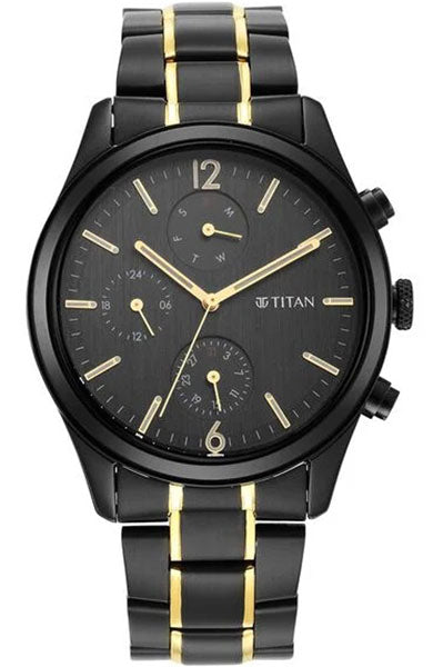 Black and Gold Anthracite Dial Analog Stainless Steel Strap watch for Men