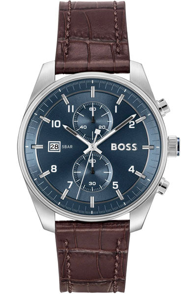 Hugo Boss Brown Leather Blue Dial Chronograph Men's Watch 1514194