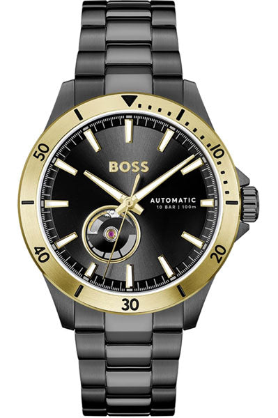Boss Troper Automatic Mech-Automatic Black Round Dial Men's Watch|Ionic Plated Black Steel Material|Black Color Band 1514203