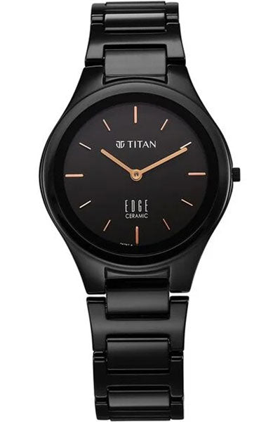 Edge Ceramic Slim Ceramic Strap Glossy Black Dial Analog Watch for Women