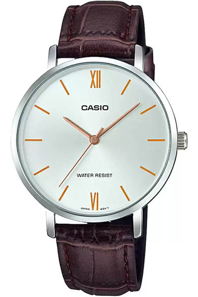 CASIO Analog Silver & Leather Women's Watch A1628