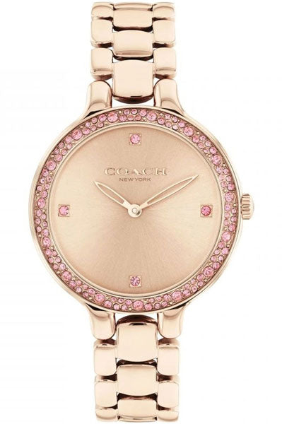 Coach Chelsea Qtz Basic Carnation Gold Round Dial Women's Watch|Ionic Plated Carnation Gold Steel Material|Gold Color Band - 14504126