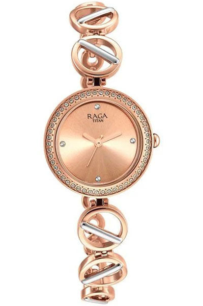 Raga Viva Rose Gold Dial Women Watch With Metal Strap NS2643KM01