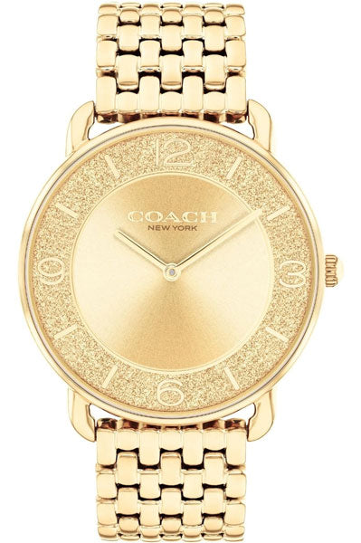 Coach Elliot Qtz Basic Gold Round Dial Women's Watch|Ionic Plated Thin Gold Steel Material|Gold Color Band