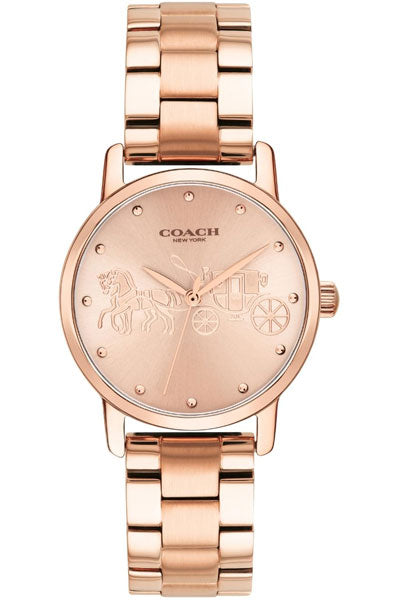 Coach Grand Qtz Basic Rose Gold Round Dial Women's Watch|Ionic Plated Rose Gold Steel Material|Gold Color Band - 14502977