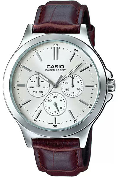 CASIO Chronograph White & Leather Men's Watch A1177