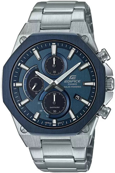 CASIO Chronograph Blue & Stainless Steel Men's Watch EX528