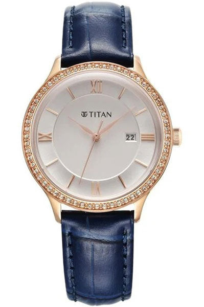 Bright Leathers Quartz Analog with Date Silver Dial Leather Strap for Women