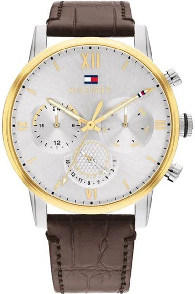 Quartz Multifunction Silver Dial Leather Strap Watch for MenGender