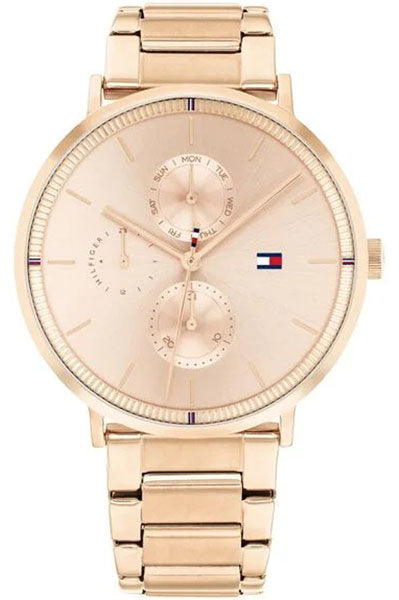 Quartz Multifunction Rose Gold Dial Stainless Steel Strap Watch for WomenGender
