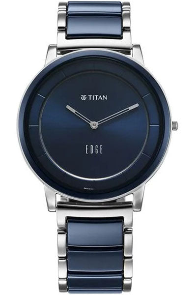 Edge Fusion Slim Two-Toned Steel And Ceramic Strap Blue Dial Analog Watch for Men