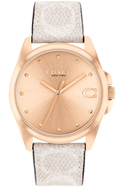 Coach Greyson Qtz Basic Rose Gold Round Dial Women's Watch|Grey PVC Material|Grey Color Band