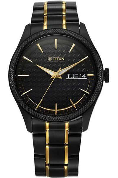 Regalia Opulent Quartz Analog with Day and Date Black Dial Two Toned Stainless Steel Strap Watch for Men