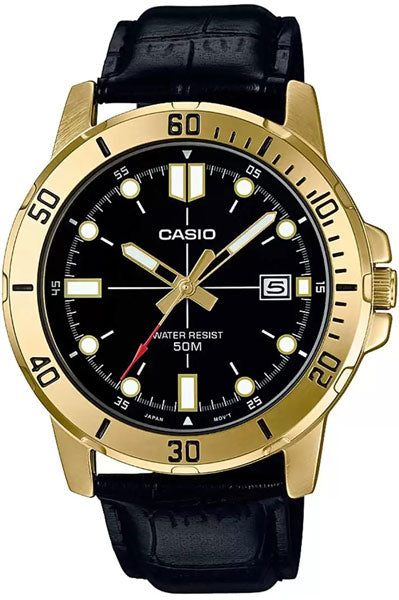 Casio Analog Black & Leather Men's Watch A1369