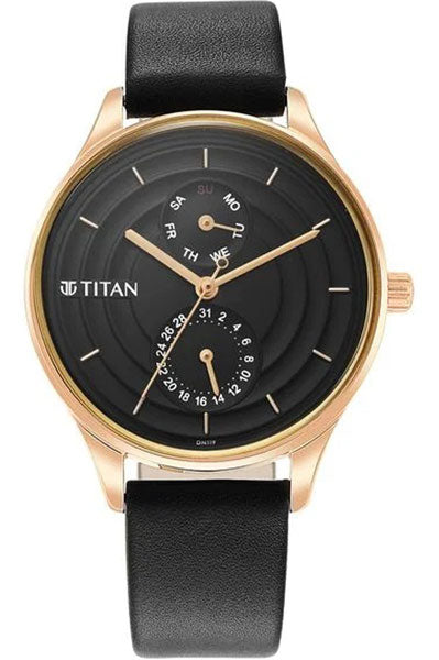 Neo Workdays Black Dial Quartz Multifunction Leather Strap watch for Women